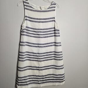 Beach Lunch Lounge Dress Womens M Blue White Stripe Linen Blend Sleeveles Summer